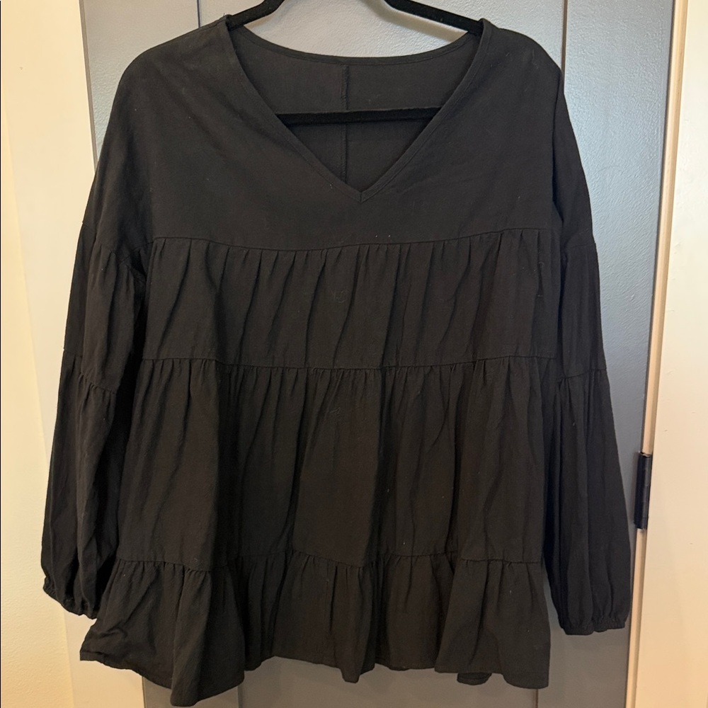 Black V-Neck Tiered Women's Top